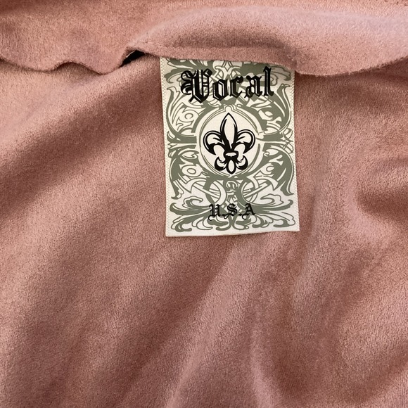 Vocal USA Pink Faux Suede Open Front Coatigan w/Studded Fringe & Pockets - 1X - Picture 7 of 10